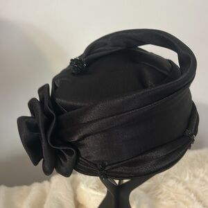 Elegant Black Satin Pillbox Women's Hat. OS